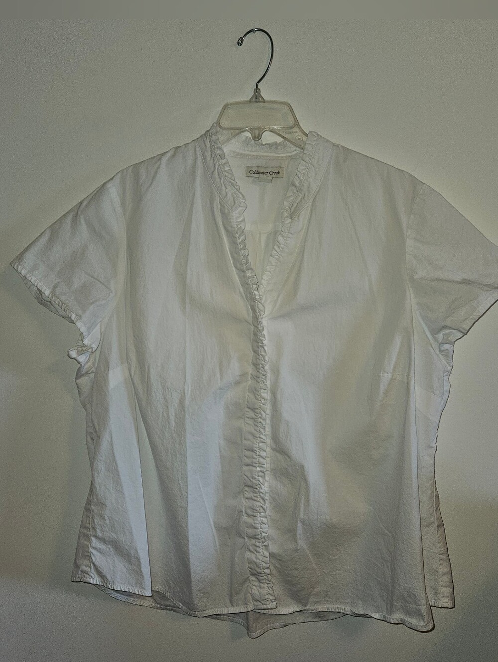 Coldwater Creek White Ruffled V-Neck Short Sleeve Top 2X